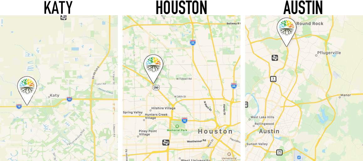 Three Maps Marking The Locations Of Newton Nurseries In Katy, Houston, And Austin Three Maps Marking The Locations Of Newton Nurseries In Katy, Houston, And Austin